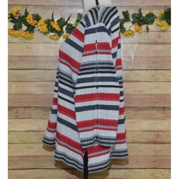 Alfred Dunner Women's 2X Striped Ribbed 3/4 Sleeve Knit Top Shirt Beaded V-Neck - Picture 5 of 12